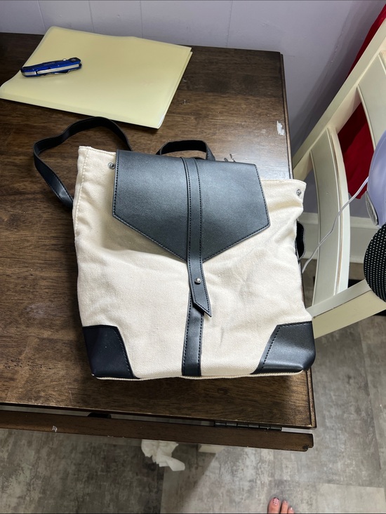 Deux Lux Other - Canvas and Faux Leather Two-Tone Backpack - Cream and Black